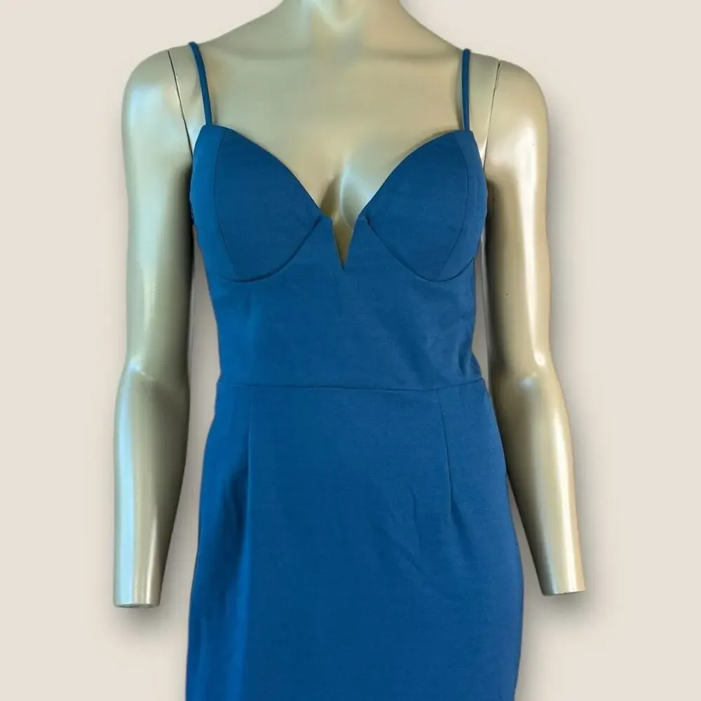 Maniju Long Gown Formal Dress Womens L Teal Spaghetti Straps Side Slit NWT - Picture 4 of 14